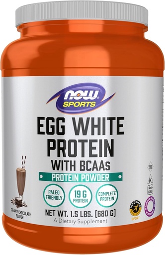 [BRSWIZQRCQBAA23G] Nu Foods Sport Nutrition, Egg White Protein, 20 g med BCAA, Creamy Chocolate Powder, 1,5 pund