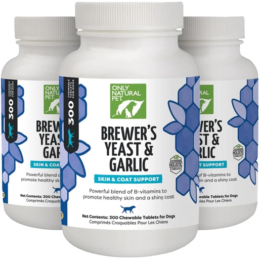 [BRSWGEATCN6BA3I4] Only Natural Pet Brewer's Yeast & Garlic Chewables - All-Natural Flea & Tick Prevention for Dogs - Fortified with B Vitamins - Promotes Healthy Skin & Coat - 300 Count Tablet (3 Pack)