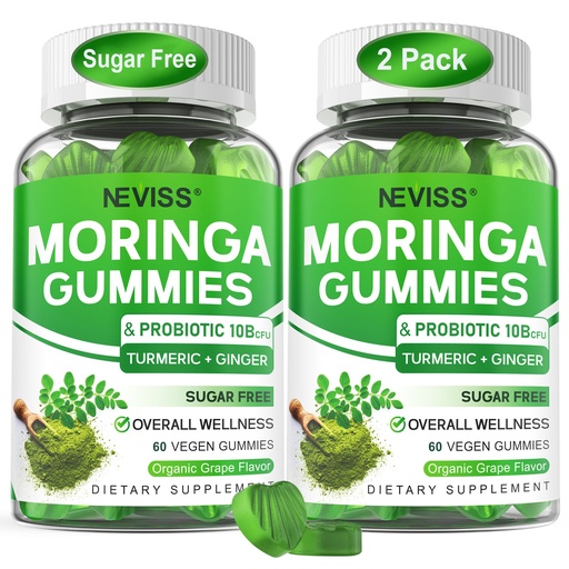 [BRSRAA3RBN7Q4CT4] Moringa Gummies for Women Men w/Probiotic Turmeric Ginger Ceylon Cinnamon, Sugar Free, Organic Moringa Powder Capsules Alternatives, Pure Moringa Leaves Green Superfood Supplement - Vegan, 120Cts
