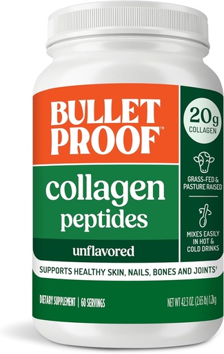[BRSWYEI2O4FAAEIU] Bulletproof Unflavored Collagen Peptides Powder, 42.3 Ounces, Grass-Fed Collagen Protein and Amino Acids for Skin, Bones and Joints, Packaging May Vary