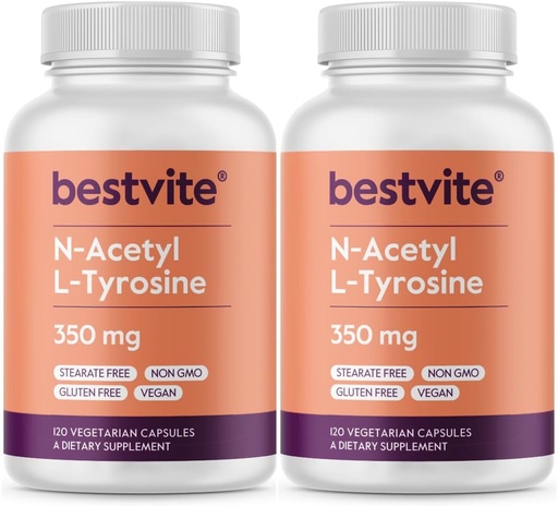 [BRSWGCYHDEHRY3I4] BESTVITE N-Acetyl L-Tyrosine 350mg (NALT) (240 kapslar) (120 x 2) - No Stearates - Non GMO - Gluten Free