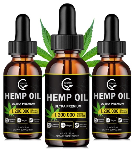 [BRSRMBIBBN6AKELG] (3-Pack) High Potency Hemp Oil - Maximum Strength, Immune System Support, Focus Calm, Relaxation, Mood, Pure Extract, Organic, Vegan, Non-GMO