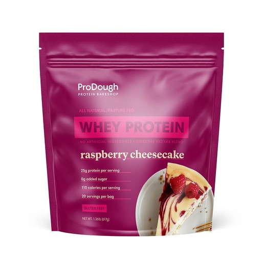[BRSRMCAOAFYROD33] ProDough Gourmet Whey Isolate Hydrolized Protein Powder for Shake Mix- Easy Digest Enzyme Blend, 25g Protein per Serving, Natural Ingredients, Gluten Free, Keto Friendly (Rasberry Cheesecake)