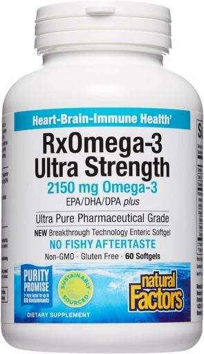 [BRSWYZA7CACW22TZ] Natural Factors RxOmega-3 Ultra Strength - Dietary Supplement for Brain & Heart Health Support - Eye Health Supplement with EPA & DHA - Supplement with Omega-3 Fatty Acids - 60 Softgels (30 Servings)