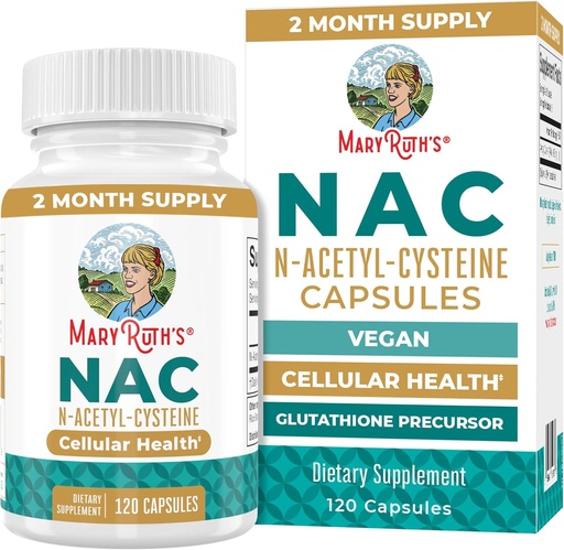 [BRSRMEA2B4ARQG3G] MaryRuth Organics Supplément NAC N-acétyl Cysteine.Approvisionnement de 2 mois NAC 1000mg par portion.Gélules véganes.Acide amino.Acide non-OGM.