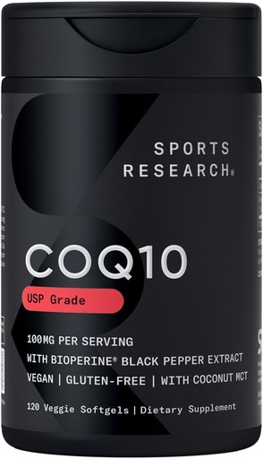 [BRSWGHQKO4PQKDLF] Sports Research CoQ10 (100mg) Enhanced w/Coconut Oil & Bioperine (Black Pepper) for Better Absorption ¦ Vegan Certified, Non-GMO Verified (120 Veggie Softgels)