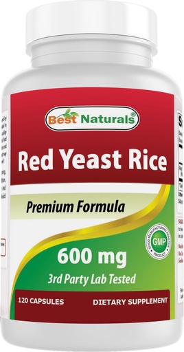 [BRSWIGQFCABQG3T4] Best Naturals, Red Yeast Rice, 600 mg capsules, 120 Capsules, 2 capsules per serving/1200mg per serving