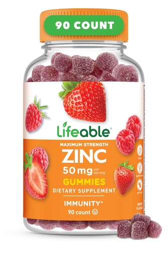 [BRSWYHT5PMHBMD34] Lifeable Zinc Gummies | 50mg | Great Tasting Natural Flavor Zinc Vitamins | Gluten Free, Vegetarian, GMO-Free Zinc Chewable | for Immune Support | 90 Gummies