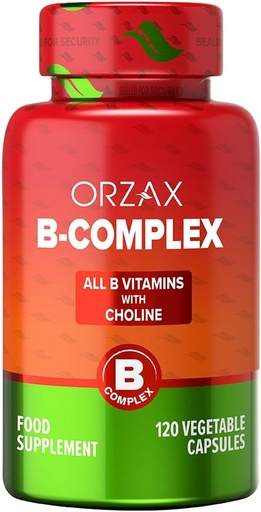 [BRSRMYYBAEJWOHIV] ORZAX Vitamin B Kompleksi Kadınlar ve Erkekler için Choline, Inositol - Dengeli Enerji Metabolism - Immune & Nerve Health (120 Veg Capsules)