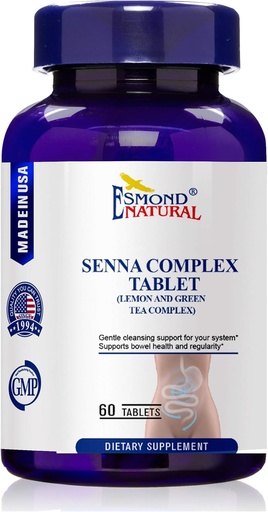 [BRSWYZY3BYBBG33D] (3 Pack) Esmond Natural: Senna Complex Tablet - Lemon & Green Tea (Bowel Health, Cleansing & Regularity), GMP, Natural Product Assn Certified, Made in USA - 620mg, 180 Tablets