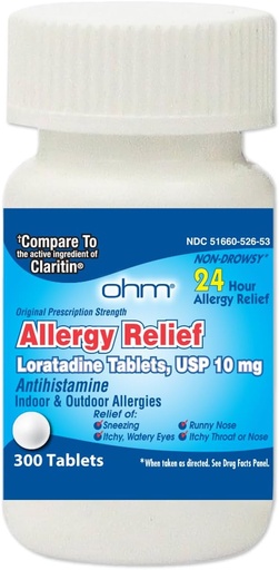 [BRSRAFQKCMMQMFYV] Ohm 24 horas Loratadine Alergy Relief Tablets, 10mg - 300 Conteo ← Alérgica no somnolienta, Medicina Original Prescription Strenght