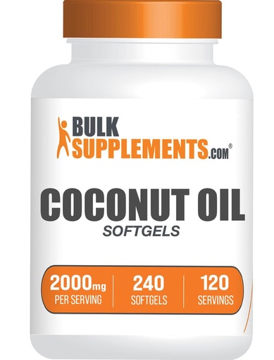 [BRSROFQPAQHWMG3A] BulkSupplements.com Coconut Oil Softgels - Cold Pressed Coconut Oil for Hair and Skin Support, Herbal Supplement - Gluten Free, 2 Softgels per Serving (2000mg), 240 Count (Pack of 1)