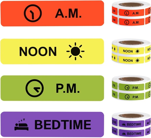 [BRSROGAFDMDWMAL3] Medicine Stickers Medication Instruction Label Permanent Paper Label AM NOON PM Bedtime for Pill case Planner 0.4 * 1.6inch (500 per Roll 4 Pack)