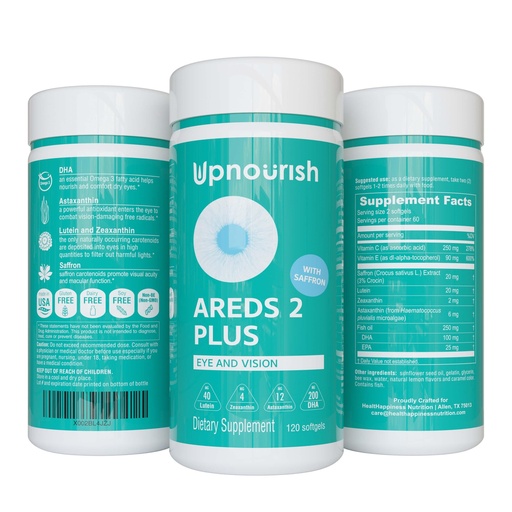 [BRSWGC37CJ7QAH3L] UpNourish AREDS 2 Plus Eye Vitamin Supplement, AREDS 2 Zinc Free Formula with Lutein, Zeaxanthin, Saffron, Astaxanthin & DHA - 120 softgels
