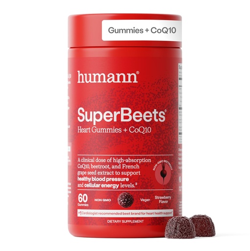 [BRSRAY3RCJ6BY2DZ] Humann SuperBeets 3-in-1 Heart Gummies - 3x Absorption CoQ10 - Plus Beetroot Extract & Grape Seed Extract for Advanced Heart Health, Cellular Energy & Circulation Support, Vegan, Gluten Free, 60 count