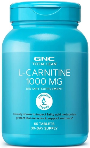 [BRSWGAQYC57AIGY2] GNC Total Lean L-Carnitine 1000mg, 60 Tablets, Supports Recovery and Lean Muscle Growth