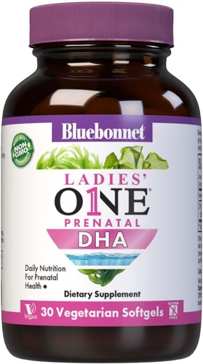 [BRSWIZT3A4ARMALM] Bluebonnet Nutrition Ladies' One Prenatal DHA, Daily Nutrition for Prenatal Health*, Non-GMO, Vegan, Gluten-Free, 30 Vegetarian Softgels, 30 Servings