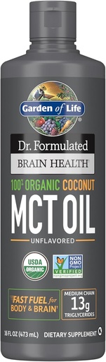 [BRSWGZL3BYGR6YDU] Garden of Life Dr. Formulated Brain Health 100% Organic Coconut MCT Oil 16 fl oz Unflavored, 13g MCT, Body & Brain Fuel, Certified Non-GMO Vegan &amp; Gluten Free, Hexane-Free