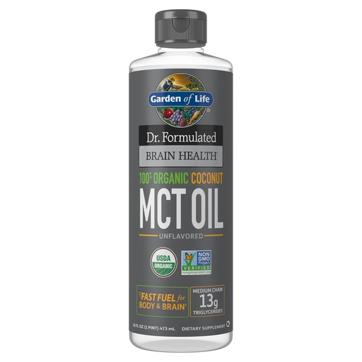 [BRSWGZL3BYGR6YDU] Garden of Life Dr. Formulated Brain Health 100% Organic Coconut MCT Oil 16 fl oz Unflavored, 13g MCTs, Body & Brain Fuel, Certified Non-GMO Vegan & Gluten Free, Hexane-Free