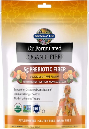 [BRSWKYQKCMMGYELK] Livets have Dr. Formuleret Organic Fiber Supplement Powder Citrus, Sugar Free, Psyllium Free Prebiotic Superfoods, Forstoppelse Relief og Hunger Control for Mænd og Kvinder, 32 Servering