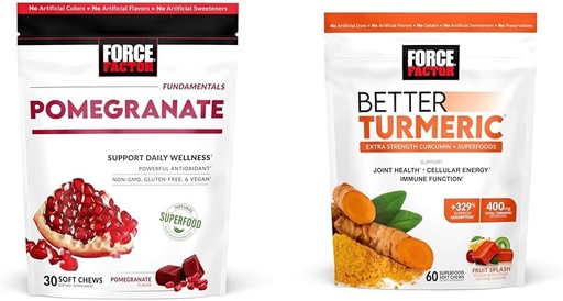 [BRSRAY33PJ5QOEYU] Force Factor Pomegranate Chews for Healthy Aging & Better Turmeric Joint Support, 60 Soft Chews