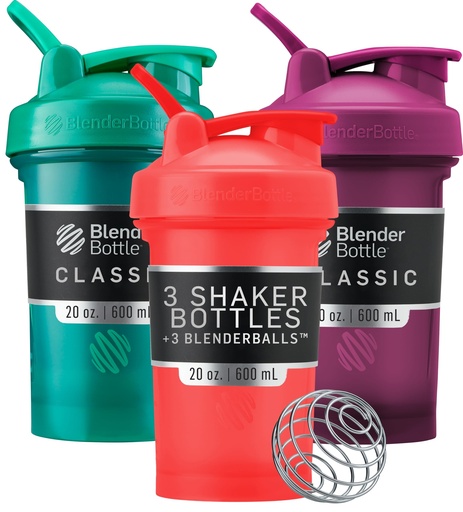 [BRSWYYYZBN4BY33F] BlenderBottle Classic V2 Shaker Bottle Perfect for Protein Shakes and Pre Workout, 20-Ounce (3 Pack), Red, Green, Plum