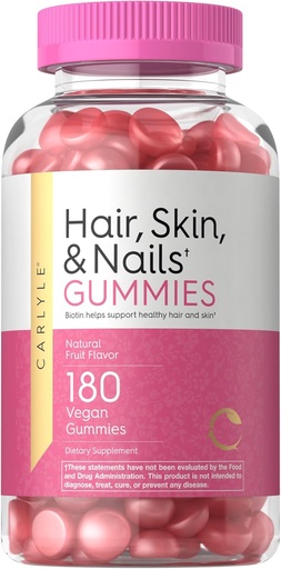 [BRSROCAPOZYRY2QY] Carlyle Hair Skin and Nails Vitamins | 180 Vegan Gummies | Fruit Flavored Supplement for Men and Women | with Biotin | Non-GMO & Gluten Free