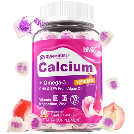 [BRSROAACBUIQGFY4] Calcium Citrate 1200mg Gummies, Vitamin D3 K2, Omega-3, Magnesium, Zinc, Boron, Manganese, Copper, 600mg Calcium Supplements for Women & Men Bone Strength, Immune Support - Vegan, Sugar Free, 60 Count