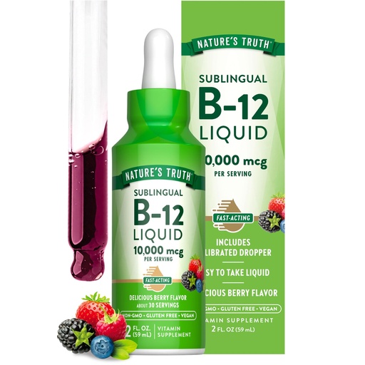 [BRSWGCT3OQBRS2Y6] Nature's Truth B12 Sublingual Liquid Drops | 10,000 mcg | 2 oz | Fast Acting | Vegan, Non-GMO & Gluten Free
