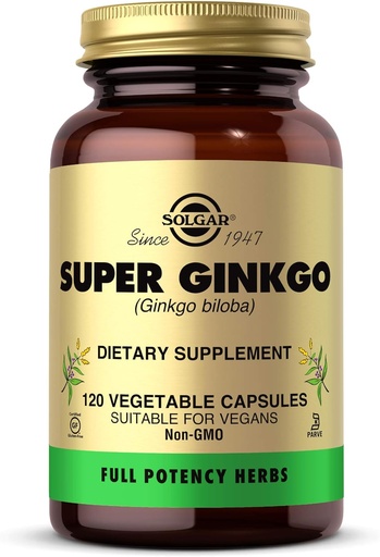 [BRSWIYT3OMABCC3I] Solgar Super Ginkgo, 120 Vegetable Capsules - Full Potency (FP) - Antioxidant & Nervous System Support - Brain Health - Non-GMO, Vegan, Gluten Free, Dairy Free, Kosher - 120 Servings