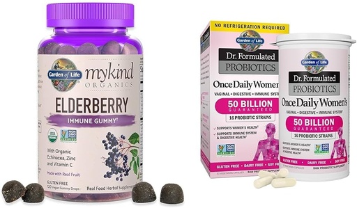 [BRSROAIQBACA23LV] Garden of Life Organics Elderberry Gumies felnőtteknek és gyerekeknek - Immunszuppresszív kiegészítés szerves gyümölcsökkel és, Dr. Formulált női probiotikumok egyszer naponta, 16 Strains, 50 milliárd, 30 kapszula