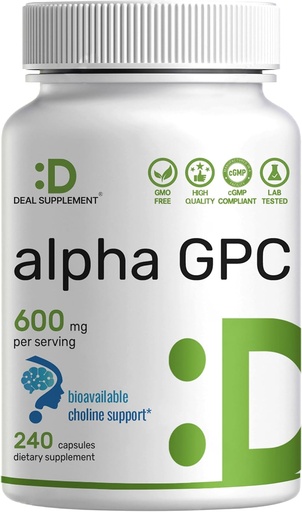 [BRSROYAROYMAKC37] Alfa GPC 600mg Per Serving, 240 Capules biotecnible Choline Replenishment ntonNootropical salut suplementaris per la memòria i el focus de l'Enviment no-GMO, Guten Free