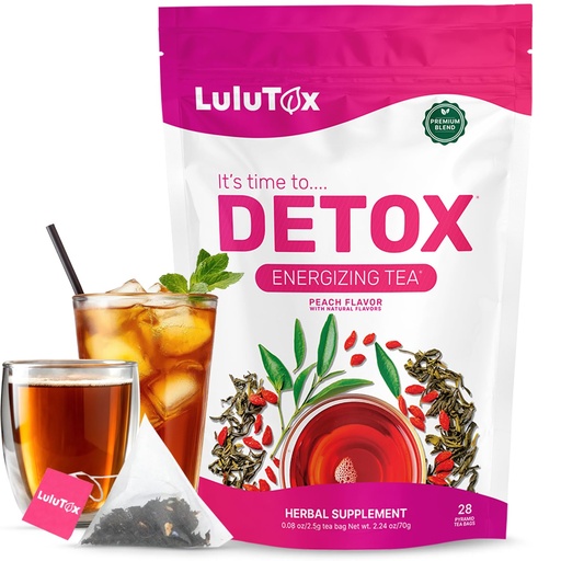 [BRSROEAKCECWKETL] LULUTOX Detox Tea - Herbal Blend with Dandelion, Ginseng, and Ginger - Supports A Healthy Weight, Digestive Health - Vegan, All Natural, Laxative-Free - Peach Flavor (28 Servings)