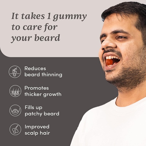 [BRSROHTQDIPAOCA6] Beard Gummies for Men | 30 Days Pack | Thicken Beard, Stimulates Beard Follicles & Improves Beard Density | Biotin, D-aspartic Acid & Creatine | Gelatin-Free,100% Vegan