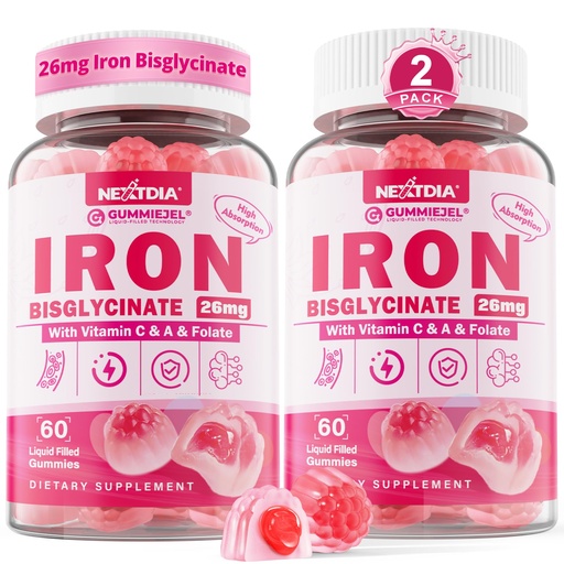 [BRSROBA6DJ7A4HLL] Iron Bisglycinate 26mg Filled Gummies- Gentle Beet Root Iron Gummy plus Vitamin C, Supplement Iron with B12 & Folate for Women & Men, Iron Deficiency, Immune & Energy Support, Sugar-Free, Vegan,120Cts