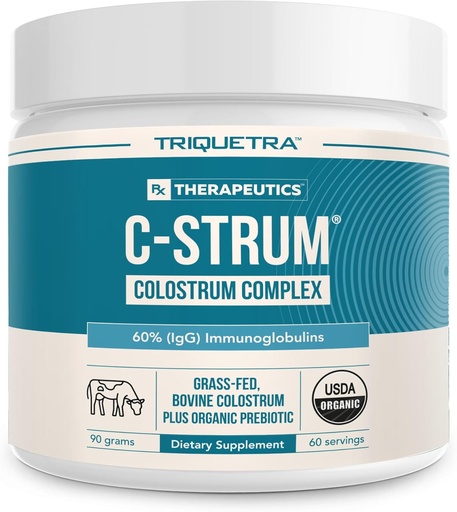 [BRSRAFQEA4CQIG3Z] C-Strum® Organic Bovine Colostrum Powder, 60% igG, First Milking, Grass Fed, Max Strength Colostrum Supplement from German Dairy Cows - Gut, Immunity, Skin & Hair Support (60 servings)