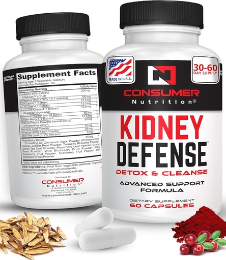 [BRSRA2YKDN7GY3YU] Kidney Detox & Cleanse Capsules- with Cranberry Extract, Astragalus Root, & More for Urinary Tract, Kidney Defense Supplement - 60 Capsules