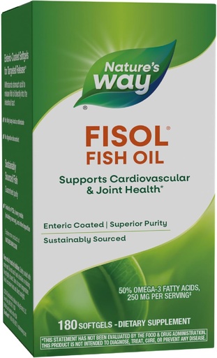 [BRSWIYL2DECQE23M] Nature's Way Fisol Fish Oil, Enteric Coated, Supports Cardiovascular and Joint Health*, Mega Potency Omega-3s, 180 Softgels (Packaging May Vary)