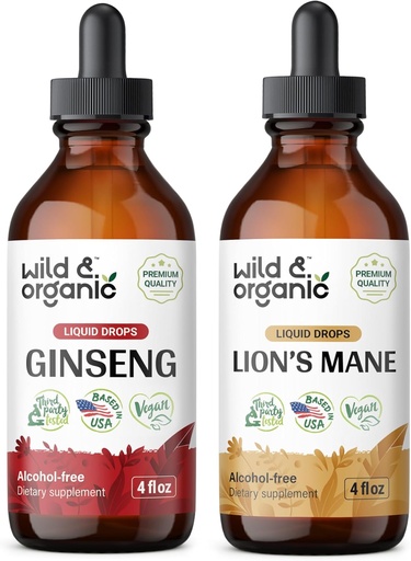 [BRSRAGA2OIGRMCD4] Wild & Organic Ginseng Tincture 4 fl oz & Lion's Mane Tincture 4 fl oz