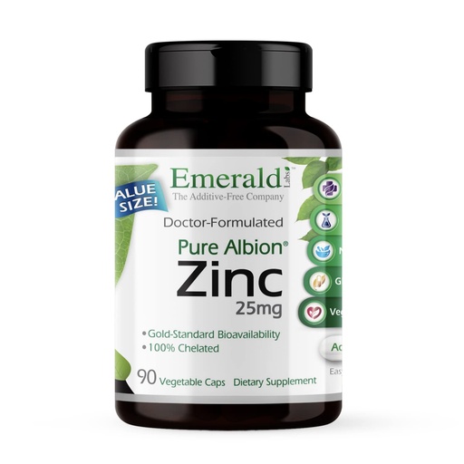 [BRSWY2QRO4AWCD3V] Emerald Labs Zinc 25mg - Immune Support, Digestive Health, Oxidative Stress Support - Made with Zinc Bisglycinate - Vegan & Gluten-Free - 90 Vegetable Capsules