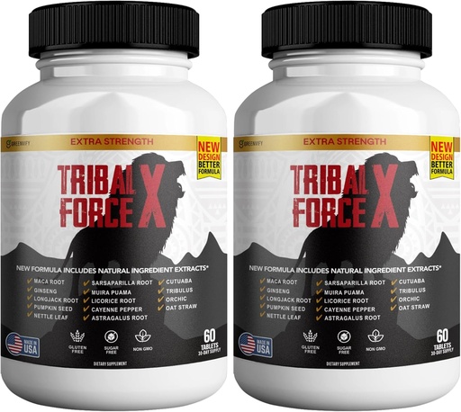 [BRSRABLQA4NA4F3X] Tribal Force X Extra Strength Natural Supplement, 60 Tablets, Gluten Free, Non-GMO, 30 Day Supply (2)