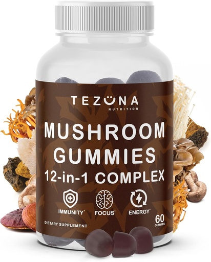 [BRSRAZ3YCIBBQYDG] Mushroom Gummies 2 Pack, 12-in-1 Suplemento Complejo 3000mg - Lions Mane, Turquía Tail, Reishi, Cordyceps, Mushrooms Extract - Suplemento Nootropic Brain para Memoria y Focus, Inmunity Boost y Energía