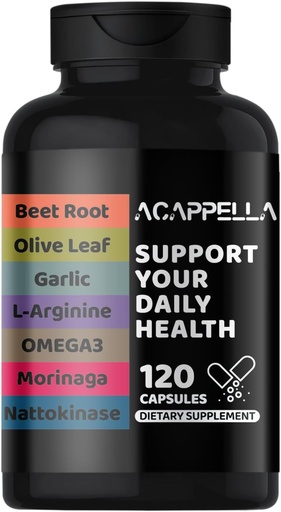 [BRSRABTRAAAQIET6] ACAPPELLA Beetroot, Olive Leaf, Garlic, L-Arginine, Omega-3, Morinaga, Nattokinase Supplements, Beetroot Capsules with Vitamin Complexes (1)