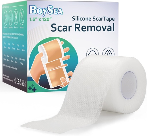 [BRSRAZAQBZ6GEAIY] Boysea Silicone Scar Sheets (1.6" x 120") Clear Silicone Scar Tape - Scars Removal Treatment - Reusable Scar Strips for Keloid, C-Section, Burn, Surgical Scars