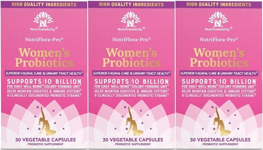 [BRSW2CQBOIPA2A33] Nutricelebrity Probiotics for Women 10 Billion CFU 6 Strains, Organic Prebiotics for Digestive,Vaginal&Immune Health,PH Balance & Feminine Health,Period Pain, BV Relief, Cranberry Extract+ 3 Pack