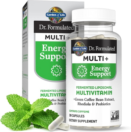 [BRSRAFL2DECAMCIU] Jardim da vida Dr. Formulado Multi+ Apoio Energia: Multivitamina lipossómica fermentada + Extrato Verde de Feijão de Café, Rhodiola & Probióticos - Aumentar Energia, Digestão de Apoio e Saúde Imune, 30 Cápsulas