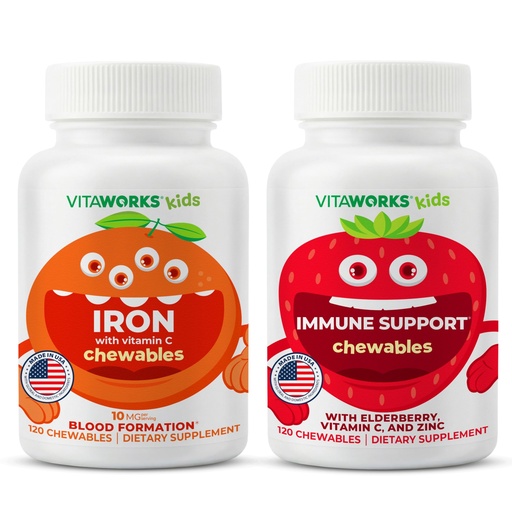 [BRSROEL6OF5AECLO] Kids Iron 10mg + Vitamin C Chewables + Elderberry + Zinc + C Chewables Bundle