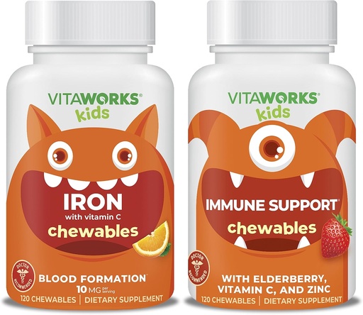 [BRSROEL6OF5AECLO] Kids Iron 10mg + Vitamin C Chewables + Elderberry + Zinc + C Chewables Bundle