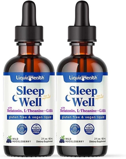 [BRSWYHAPBF4AIAA6] LIQUIDHEALTH Dormez bien Melatonine liquide, L-Theanine supplément Aide naturelle au sommeil, l'Asleep d'automne plus rapide, rester plus longtemps en sommeil - États-Unis Fabriqué, végétalien, sans sucre, sans médicament, non-OGM Spray de sommeil gouttes (2 Pack)