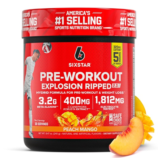 [BRSROH3QDMGQY3LP] Six Star Pre-Workout Explosion, Peach Mango (30 Servings) - Preworkout Energy Powder Supplement for Men & Women - Pre Workout Drink Mix with Creatine & Beta Alanine - Sports Nutrition Products